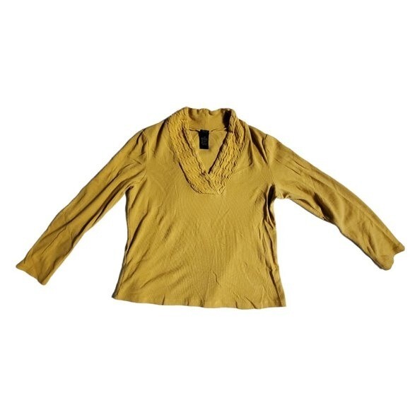 Rafaella Studio yellow long sleeve v-neck top sz L - Picture 1 of 14